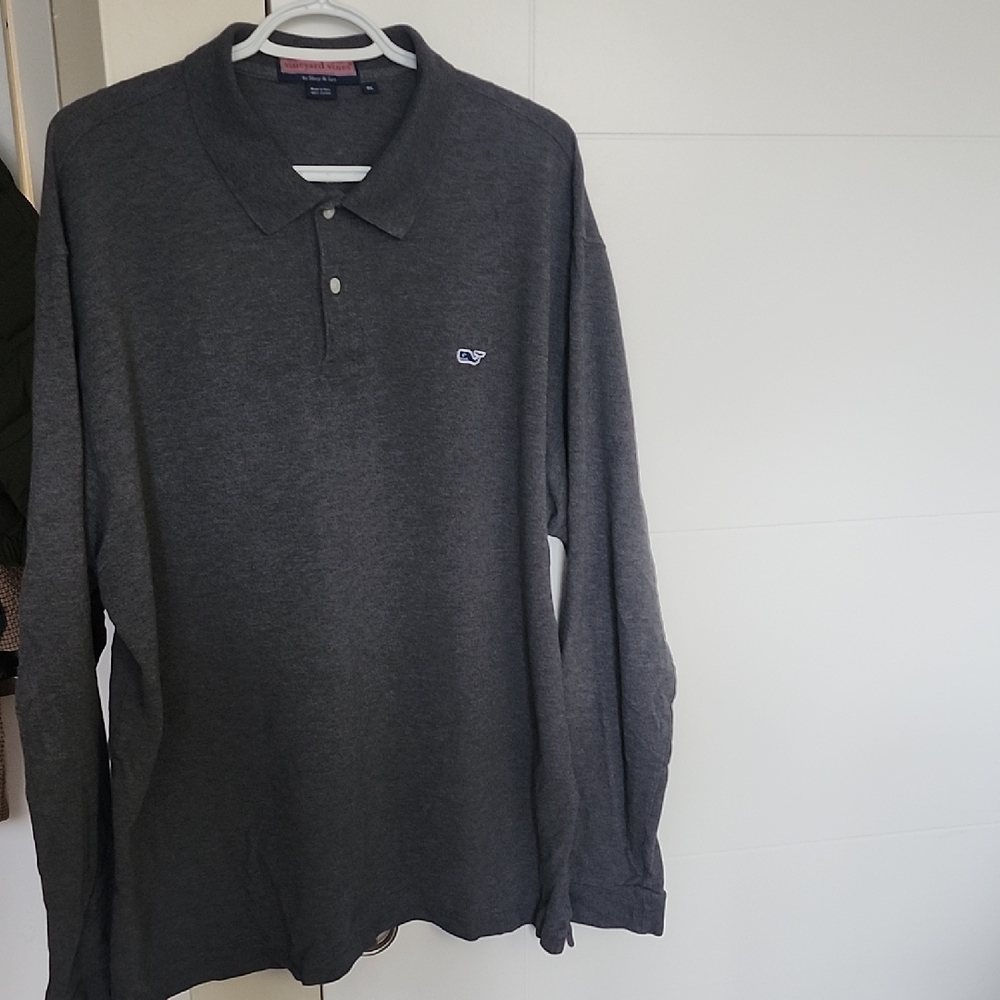 Vineyard Vines Size XL Gray Long Sleeve Polo Shirt